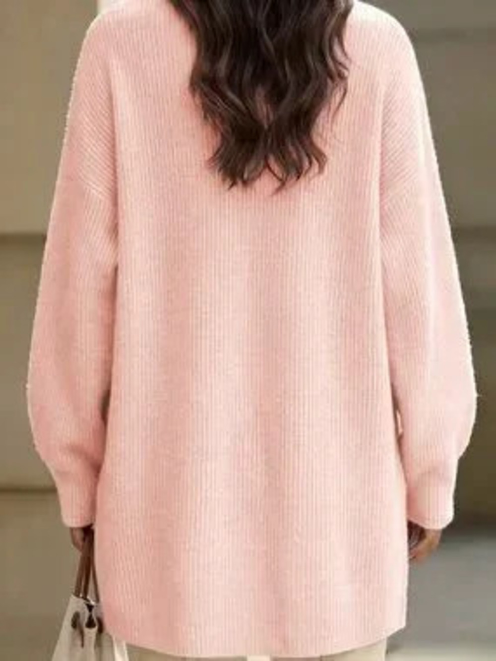 ZARA Baby Pink Casual Women's Mid-Length Cardigan With Lapel Collar
